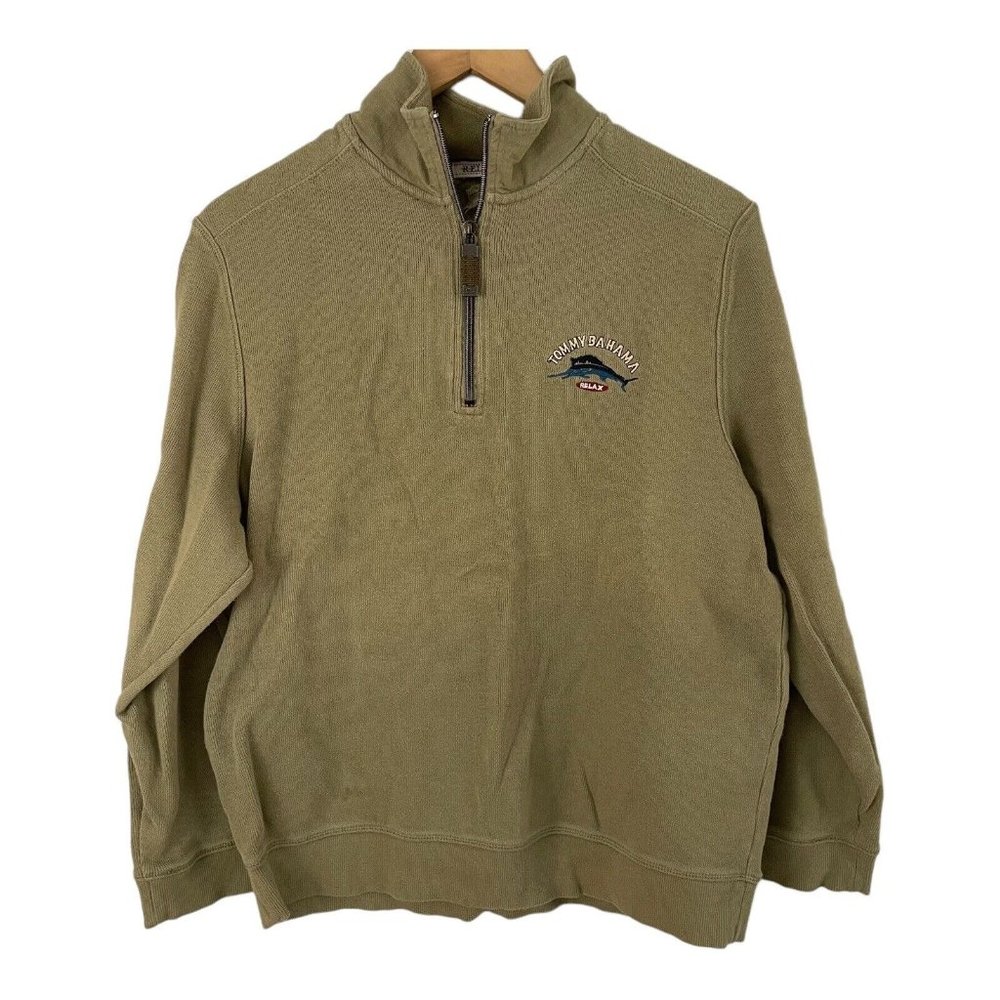 Tommy Bahama Relax Men’s Green 1/4 Zip Cotton Pullover Sweater Size Small S